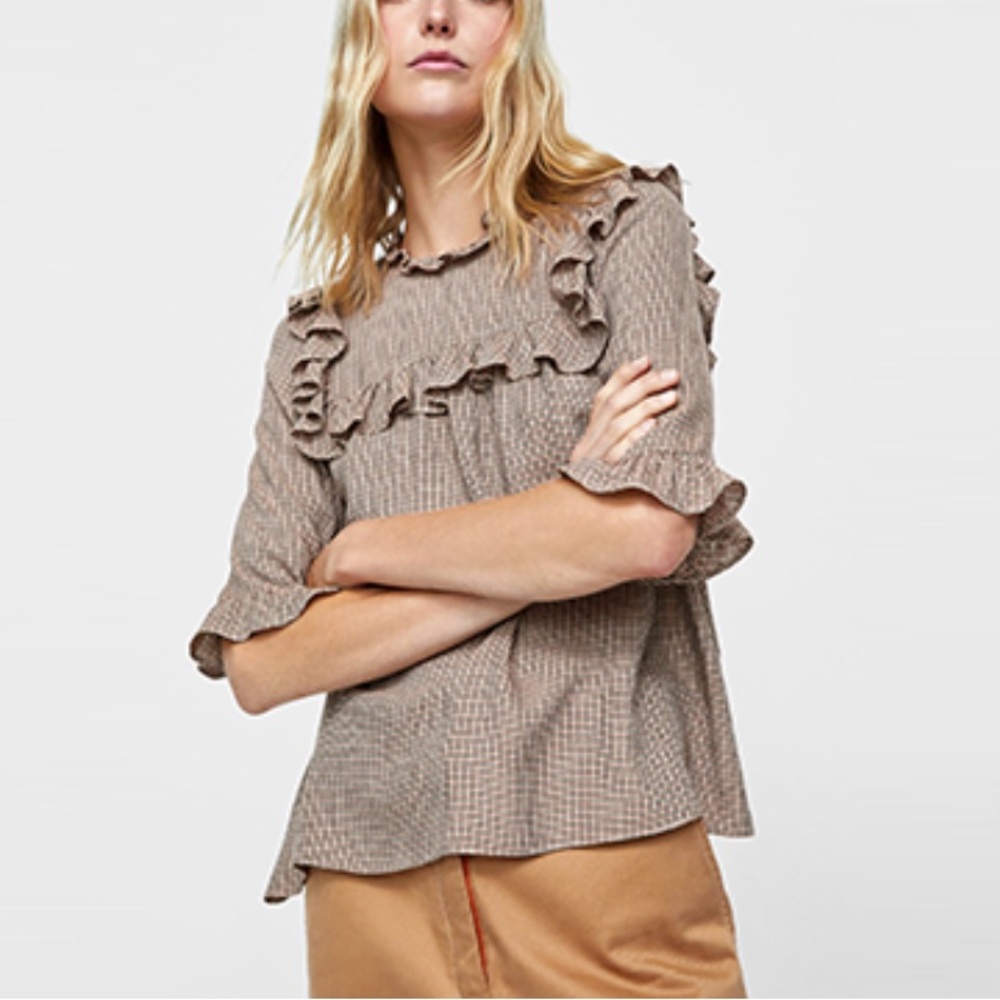 Zara Brown Ruffled Blouse